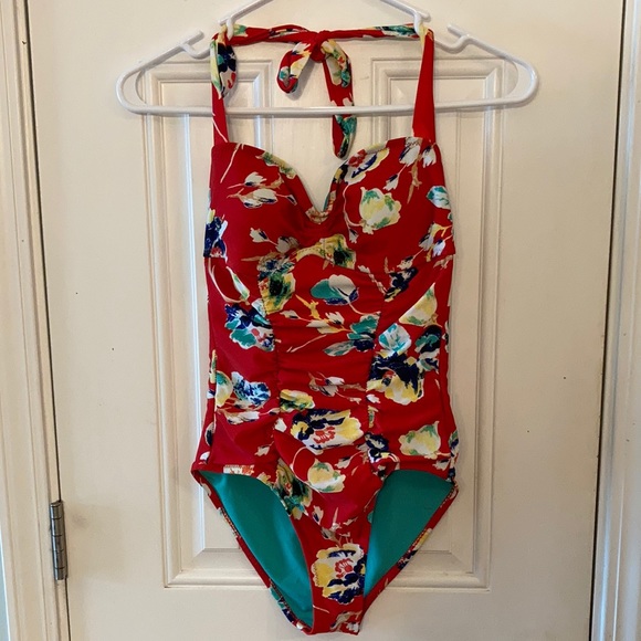 one piece tropical red swimsuit - Picture 1 of 8